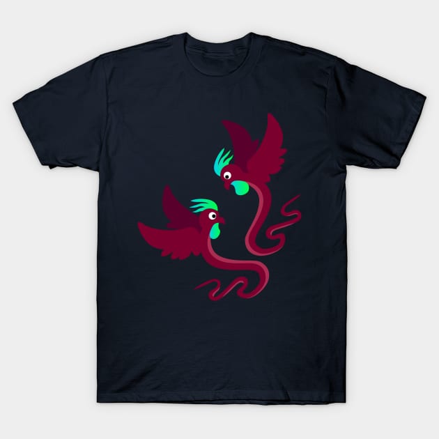 Strange World Snake Birds Fighting T-Shirt by RJ-Creative Art